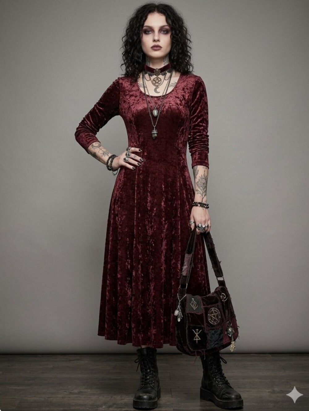 Vintage 90s Two Roads Crushed Velvet Midi Dress, Size S